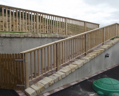 Timber, railing, gates, paved, ramp, access